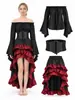 Falda Larga Pirata Retro Medieval de Halloween con Cintura Ceñida y Volantes de Capitán Vestido de Corte Conjunto de Tres Piezas