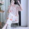 Conjunto de Pijama de Verano para Mujer de Algodón y Seda, Estilo Chino Nuevo, Delgado de Corte Holgado, Ropa de Casa para Mujer, Rayón