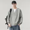Sudadera de marca de moda estilo americano para hombre, imitación de dos piezas, colección primavera/otoño 2026, top gris oscuro de manga larga, corte holgado, cuello redondo, talla grande