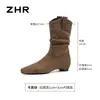 ZHR Aumento Interno Birkenstock Botas Curtas Femininas 2026 Outono/Inverno Novas Botas Retrô Amassadas Empilhadas Bico Fino Botas Emagrecedoras