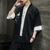 Ropa de Verano de Estilo Chino para Hombre Cárdigan Retro de Moda Bordado de Grullas Hanfu Estilo Japonés Suelto Algodón Lino Kimono Bata