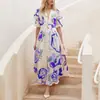 Otoño 2027 Sitio Independiente Moda Femenina Amazon Nuevo Estilo Europeo y Americano Ajuste Delgado Acampanado Gasa Estampado Vestido Largo Vestido de Playa