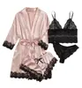 Conjunto de Pijama Feminino de Renda Sexy para Casa Conjunto de Quatro Peças