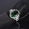 Anillo Abierto Elegante Europeo y Americano de Moda Nueva de Alta Gama con Diamante Esmeralda, Lujo con Grupo de Diamantes Completos Incrustados, Joyería de Compromiso