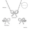 Set de Joyería de Lazos para Niñas Japonesas y Coreanas, Pendientes y Collar Sencillos y Elegantes para Mujeres, Set de Joyería Transfronterizo al por Mayor