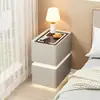 Mesa de Cabeceira Inteligente de Luxo Suspensa para Quarto, Simples Multifuncional Moderna Carregamento Sem Fio Madeira Maciça Novo Armário de Cabeceira