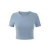 26805-26 Verão Estilo Coreano Slim Fit Gola Redonda Pequena Curta Cropped Lisa Manga Curta Pulôver Camiseta Camisa Básica