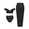 Nuevo Traje de Baño de Dos Piezas Estilo Europeo y Americano con Falda Larga de Estrella de Mar, Conjunto de Bikini de Tres Piezas para Mujer, Traje de Baño de Dos Piezas Estilo Europeo y Americano Huludao
