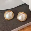 Pendientes Cuadrados de Perlas Simples Estilo Retro de Hong Kong para Mujer, Pendientes Elegantes y con Estilo Estilo Ins de Gama Alta, Clips para Orejas sin Perforar