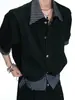 Cárdigan de punto a rayas estilo patchwork americano con diseño de dos piezas falsas, camisa de verano para hombre con un look de alta gama, elegante y versátil para ir al trabajo