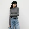Suéter de punto negro ajustado estilo coreano, nueva moda de invierno 2025 para mujer, con ribete de volantes y cuello semi-alto, suéter elegante