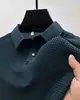 Camiseta de Malla de Seda de Hielo de Manga Corta para Hombre con Cuello de Camisa Color Sólido de Verano Camisa Polo de Manga Media Ropa para Hombre Estilo Moderno