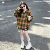 Camisa Xadrez para Meninas 2026 Novo Estilo Outono, Camisa Casual com Gola Reversível para Crianças Maiores, Blusa de Manga Longa para Início do Outono, Cardigã Infantil