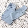Jeans Ajustados Azul Claro para Mujer, Pantalones de Lápiz Cropped Elásticos de Cintura Alta Adelgazantes con Dobladillo Deshilachado, Nuevo Verano 2025