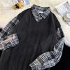 Camisa de manga larga a cuadros estilo cityboy japonés para hombre y mujer, otoño, holgada, marca de moda ins, top de punto falso de dos piezas