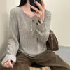 Tejido de Punto con Cuello en V para Mujer, Tops de Manga Larga, Nuevo Estilo Otoño Temprano 2025, Moda Suelta, Prendas de Abrigo, Jerséis, Tejido de Punto Fino