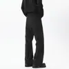Calça Masculina Cropped Wide-Leg Estilo Americano com Plus Velvet para Primavera/Outono, Calça Preta Fluida Emagrecedora, Reto de Alta Qualidade Casual