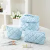 Bolsa de Maquillaje Acolchada de Plumas PU, Gran Capacidad, Portátil, Neceser Impermeable, Bolsa de Almacenamiento de Mano de Aspecto Elegante, Juego de 3 Piezas