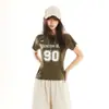 Jersey deportivo retro, tendencia de verano, nueva camiseta de manga corta raglán con cuello redondo para mujer, top ajustado de verano para chica popular