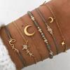 En stock Fábrica Transfronterizo Explosiones Pulsera Cadena Street Style Europeo y Americano Triángulo Turquesa Negra Aleación Luna Juego de Cinco Piezas