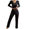 Amazon Temu Más Vendido Tk Ropa de Casa Europea y Americana Pijamas de Manga Larga Pantalones Ajustados Sexy de Encaje Conjunto de Pijamas