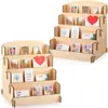 Estante de Exhibición de Tarjetas de Felicitación de Madera, Estante de Almacenamiento de Pósters y Postales de Niveles, Organizador Modular de Escritorio para Cosméticos
