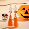 Pendientes Europeos y Americanos Transfronterizos Originales de Calavera con Borla y Cuentas de Semilla, Pendientes Personalizados Creativos de Flor de Halloween