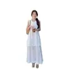 Vestido Chaleco Falso de Dos Piezas sin Mangas Verano 2025 Nuevo Corte de Alta Gama Borde de Seta Falda Elegante de Longitud Media para Mujer