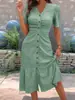 2025 Nuevo Vestido de Moda Verano Europeo y Americano Transfronterizo Amazon Ebay Cuello de Muñeca Exportación Manga Corta Color Sólido