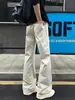 Jeans de mezclilla de corte recto en ángulo estilo americano para hombre, pantalones de trabajo de algodón de otoño, pantalones rectos ligeramente acampanados Maillard