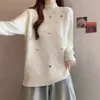 Suéter de punto para mujer con cuello semi-alto estilo coreano, estampado de diamantes, corazón tridimensional, nuevo jersey holgado para otoño e invierno 2026