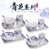 Kaibo Ya melamina hotel restaurante porcelana azul e branca conjunto de quatro peças louça de plástico comercial imitação de porcelana pratos xícara colher