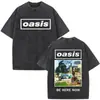 O-Oasis Live 25 Tour Banda de Rock Británica Camiseta Retro Lavada Ropa para Hombre y Mujer Algodón Casual