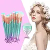 Comercio Exterior Juego de 11 Brochas de Maquillaje Artista de Maquillaje Color Degradado Cola de Pez Pincel para Ojos Herramientas de Belleza Sombra de Ojos Sirena