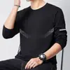 Camiseta masculina de manga comprida, estilo esportivo casual, gola redonda, camiseta de manga comprida estampada, camiseta masculina