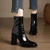 Botines de tacón alto talla grande, nueva colección otoño/invierno 2026, botines ajustados de gamuza para mujer, punta cuadrada, tacón grueso