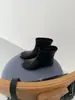 Botas curtas de bico redondo estilo francês com salto escondido para mulheres, pretas, emagrecedoras, botas justas tipo meia, de calçar, coturnos