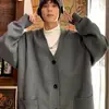 Cárdigan Suéter Adelgazante Holgado Casual HVIVI para Mujer, Otoño y Primavera Cuello en V Longitud Media Grueso Oversize Abrigo de Punto, Estilo Coreano