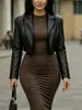 Conjunto de outono de cor sólida, estilo coreano cool, de alta qualidade, para mulheres baixinhas, jaqueta curta sexy e madura de 'hot girl' americana