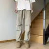 Pantalones de paracaídas de secado rápido con protección solar y seda helada para hombre, de verano, finos, sueltos, rectos, de marca de moda urbana, ropa de trabajo informal