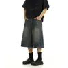 Jeans de Mezclilla Lavada con Efecto Desgastado Estilo Retro Americano de Verano, Unisex de Moda, Holgados, Adelgazantes, Rectos, Pierna Ancha, Pantalones Cortos