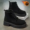 Nuevas Botas de Invierno de Caña Alta para Hombre 2025, Botas, Zapatos de Algodón Cálidos Engrosados de Terciopelo para Hombre que Aumentan la Altura, Botas Versátiles de Ruibarbo