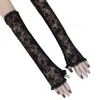 Luvas Femininas Longas Sem Dedos para Halloween Teia de Aranha Cruz Renda Amarela Narciso Mangas de Proteção Solar Luvas Sem Dedos