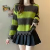 Suéter feminino de outono e inverno com blocos de cor e listras de franja, novo estilo 2026, modelador e estiloso, esconde imperfeições do corpo, blusa de tricô de primavera