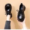 Jinbukang Sapatos de Couro Plataforma Estilo Britânico Novos para Mulheres Primavera Estilo Acadêmico Sapatos com Cadarço Mocassins Versáteis