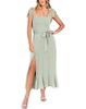 Vestido de verano europeo y americano de color sólido con tirantes de lazo, falda larga con volantes, decoración de lazo adelgazante, estilo sexy de chica caliente