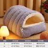 Cama Caliente Popular de Invierno para Gatos, Semicerrada, Extraíble y Lavable, Adecuada para Todas las Estaciones, Cama para Gatos y Perros, Casa para Gatos, Esterilla Cama Cueva para Gatitos