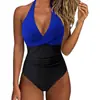 Nuevo Bikini de una pieza para Traje de baño de Comercio Exterior Transfronterizo Europeo y Americano para Mujer Espalda Descubierta Sexy con Tirantes Bloque de Color Traje de baño Amazon para Mujer