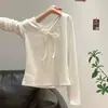 Camiseta larga de manga larga con ribete de encaje estilo coreano para mujer, top ajustado de manga larga de algodón de bambú, top con diseño de otoño