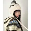 Chapéu de Lã Cinza Vintage para Mulheres, Estilo College Fair Isle de Inverno, Gorro de Tricô Espesso Quente com Proteção para Orelhas, Versátil